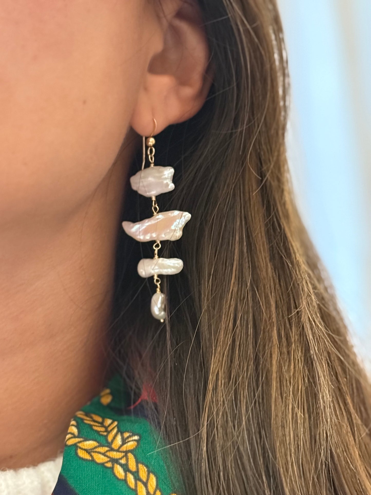 Driftwood Biwa Pearl Earrings