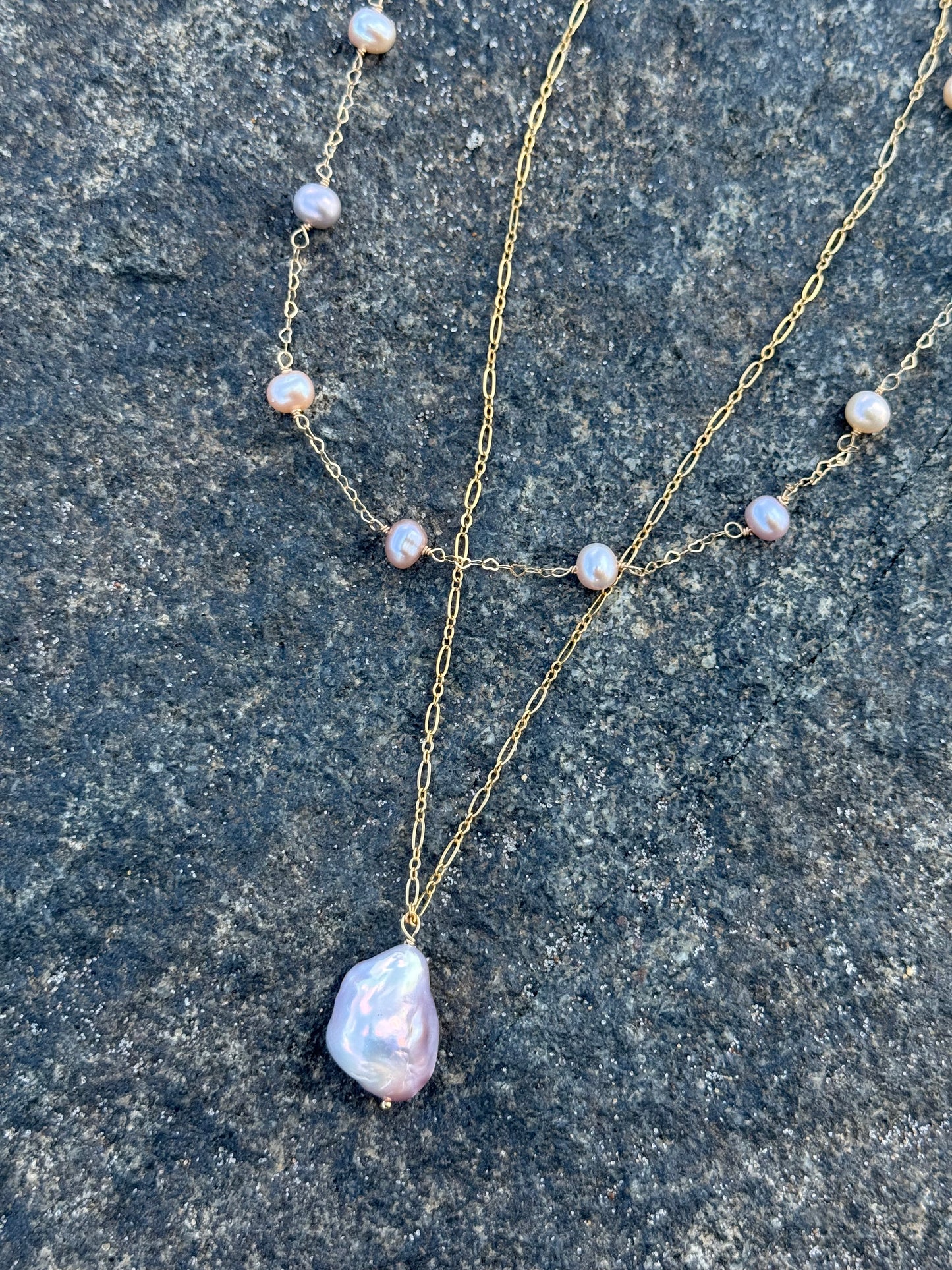 Pink Pearl Teardrop Necklace
