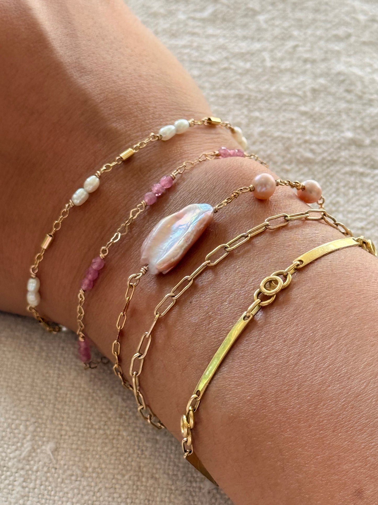 Asymmetrical Pink Pearl Bracelet