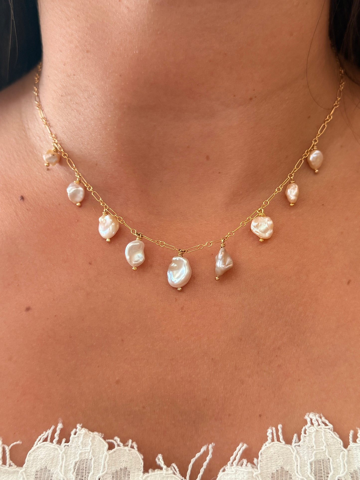 Keishi Pearl Fringe Necklace