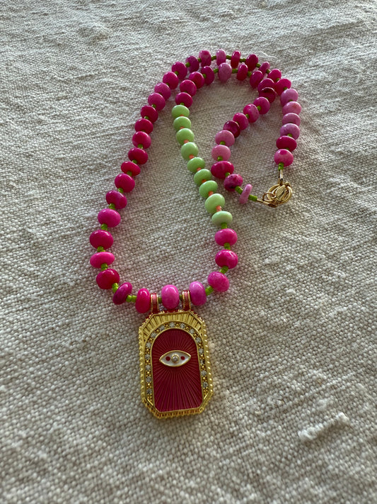 Fuschia Evil Eye Beaded Necklace