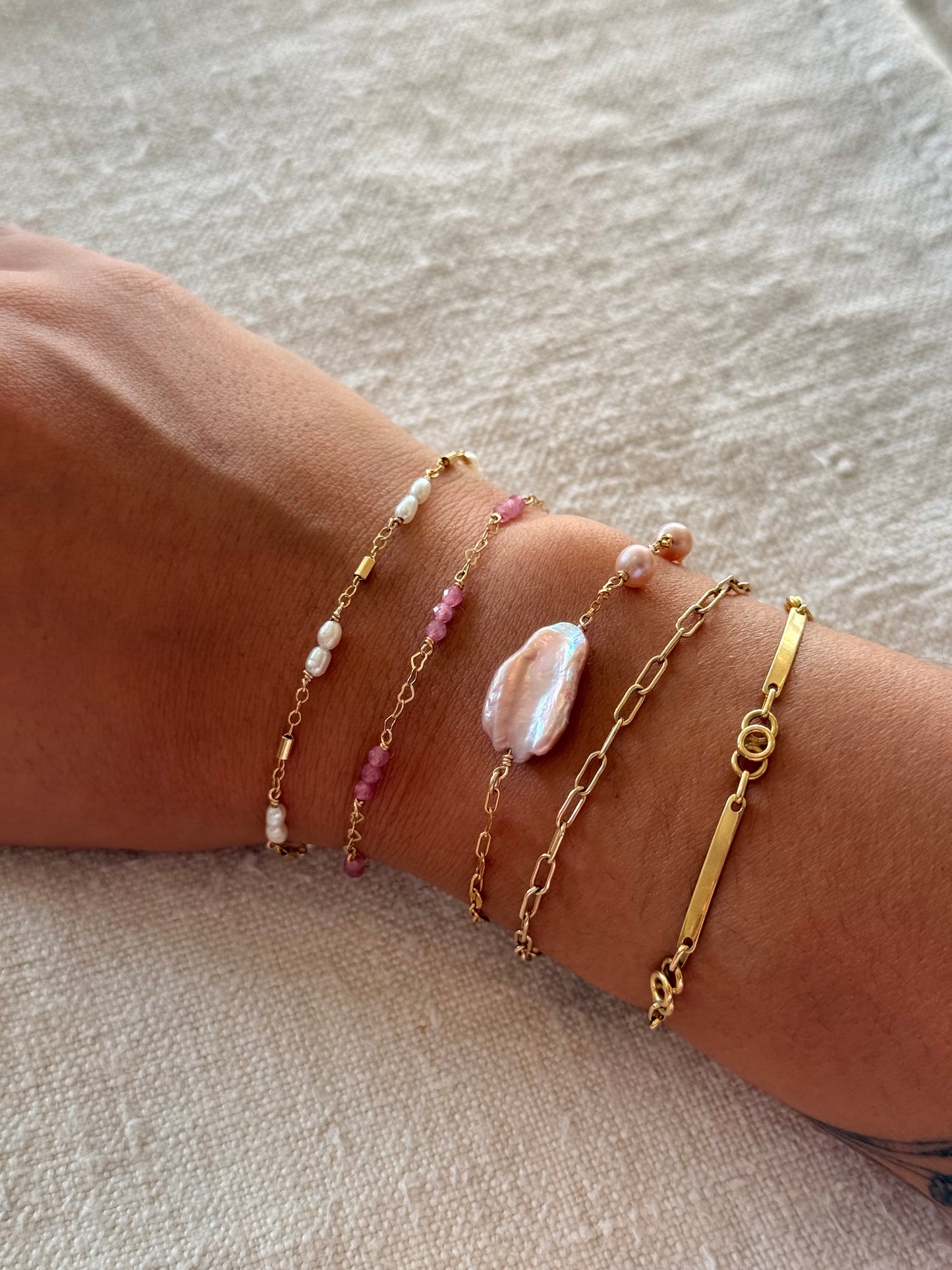 Asymmetrical Pink Pearl Bracelet