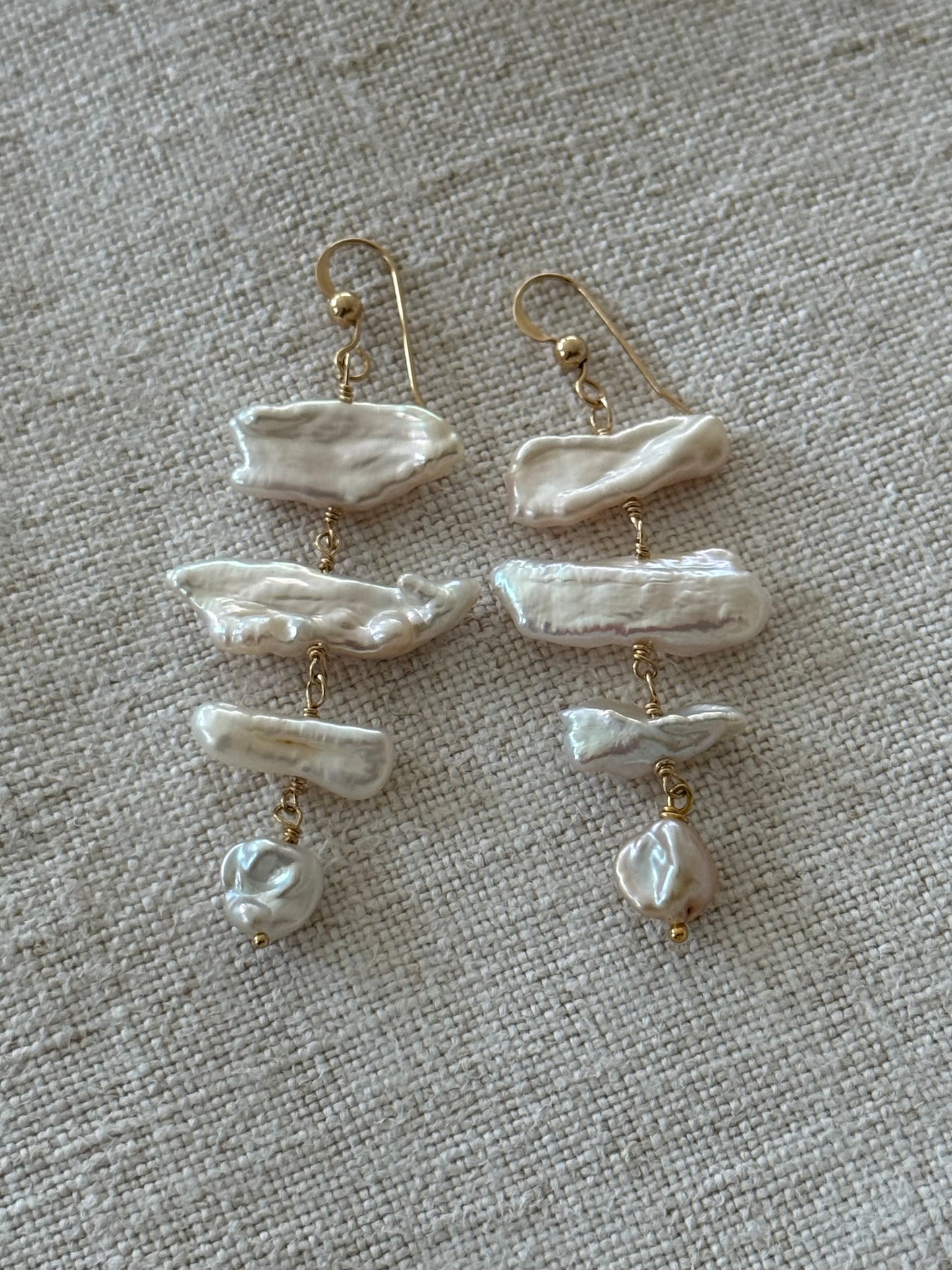 Driftwood Biwa Pearl Earrings