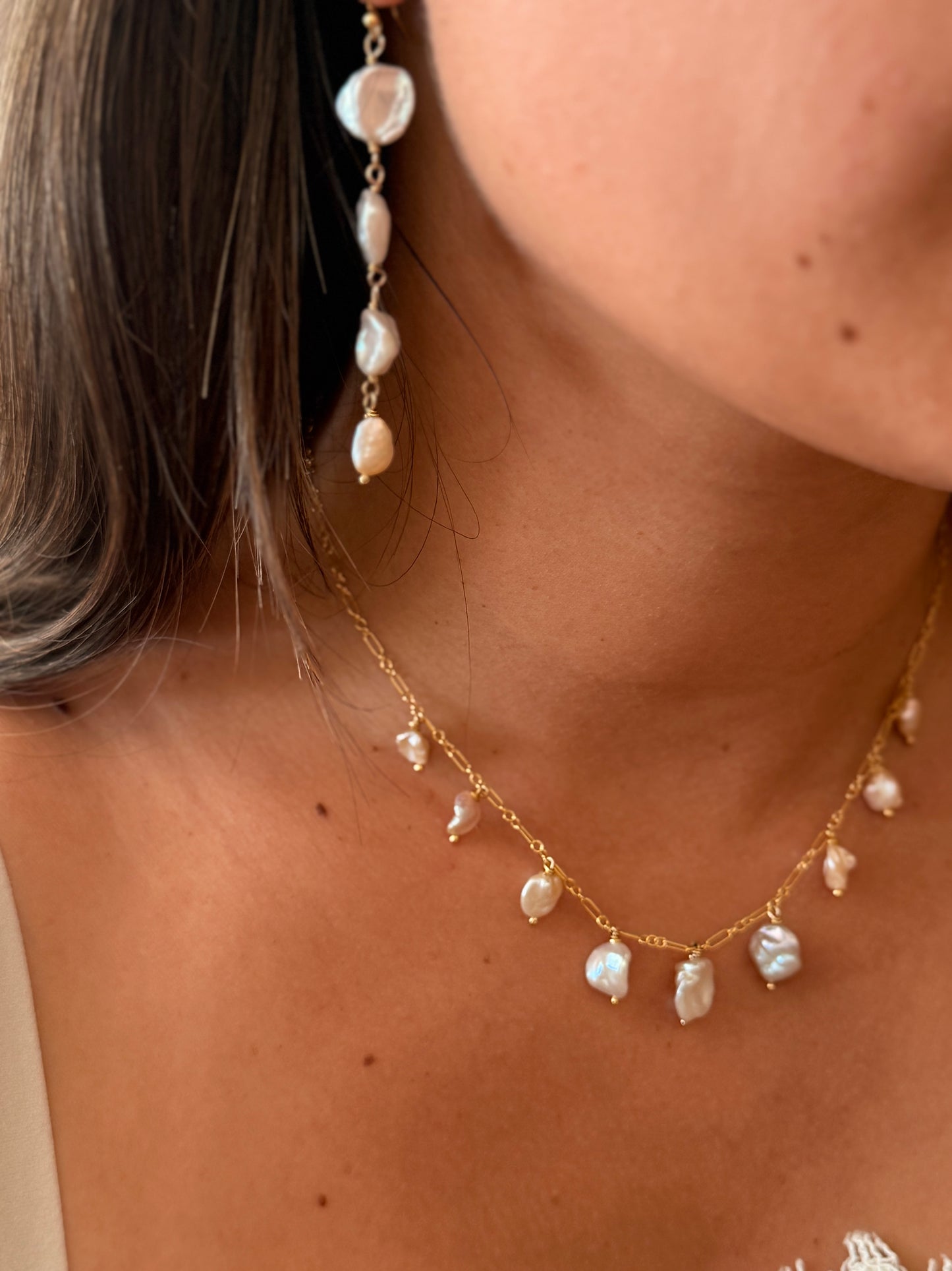 Keishi Pearl Fringe Necklace