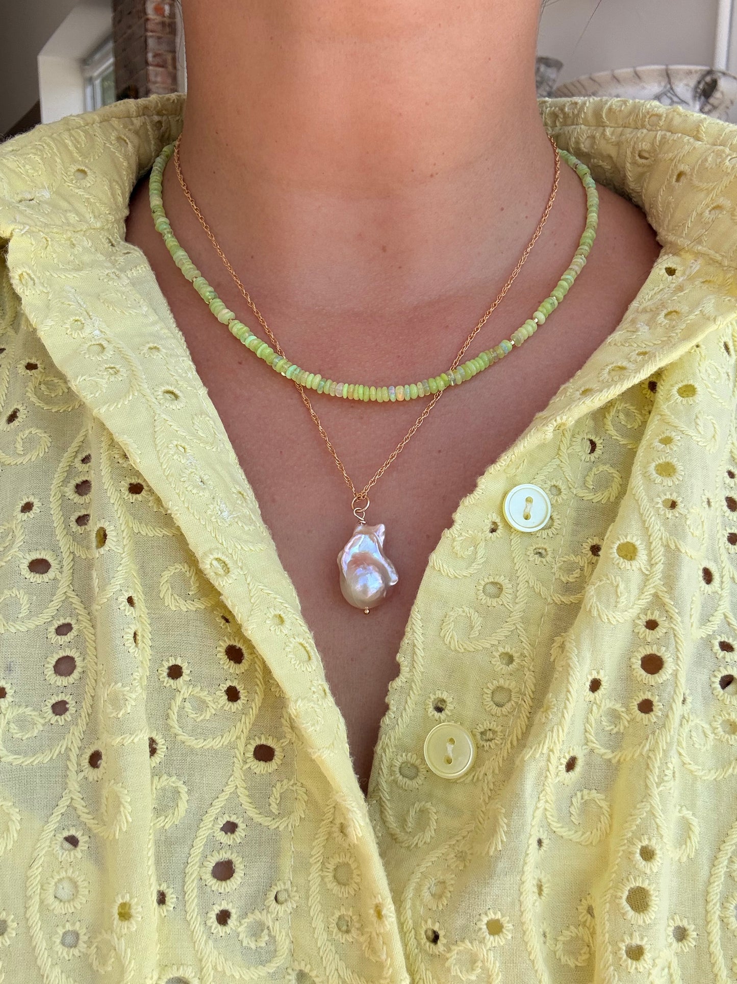Lime Green Ethiopian Opal Necklace