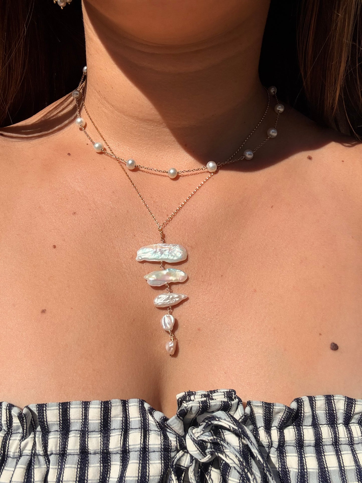 Driftwood Biwa Pearl Necklace