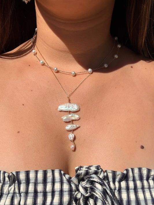 Driftwood Biwa Pearl Necklace