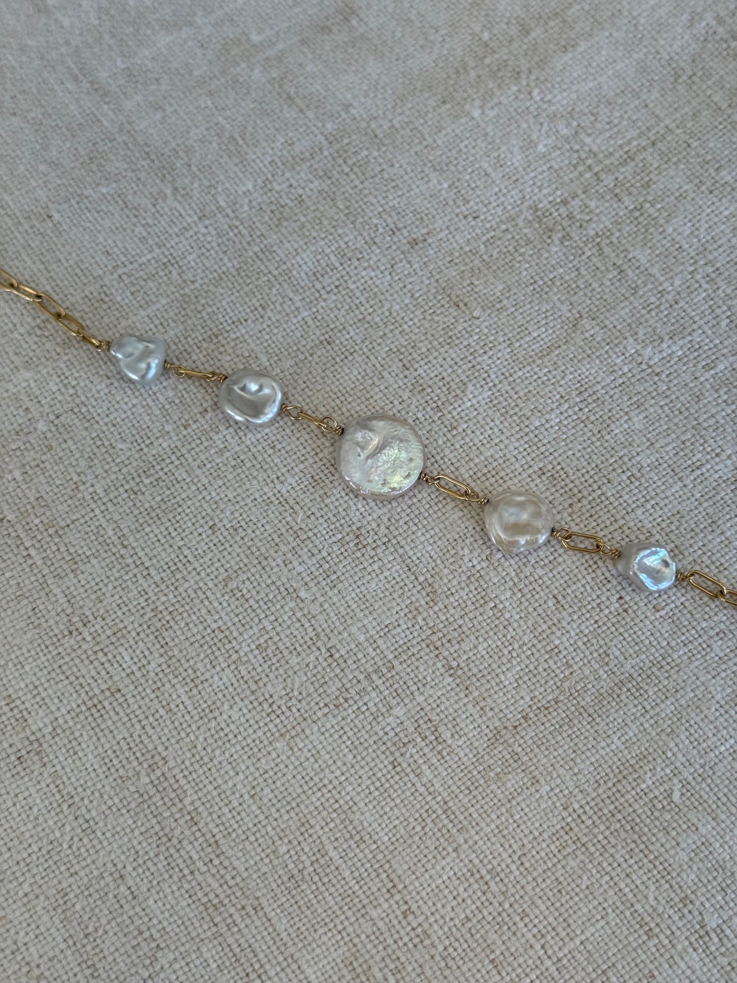 Coin Pearl Paperclip Bracelet