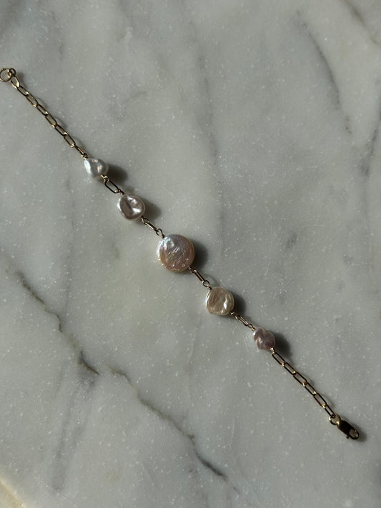 Coin Pearl Paperclip Bracelet